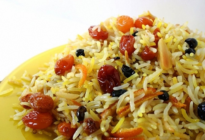 Sweet pilaf with raisins, dried apricots and prunes